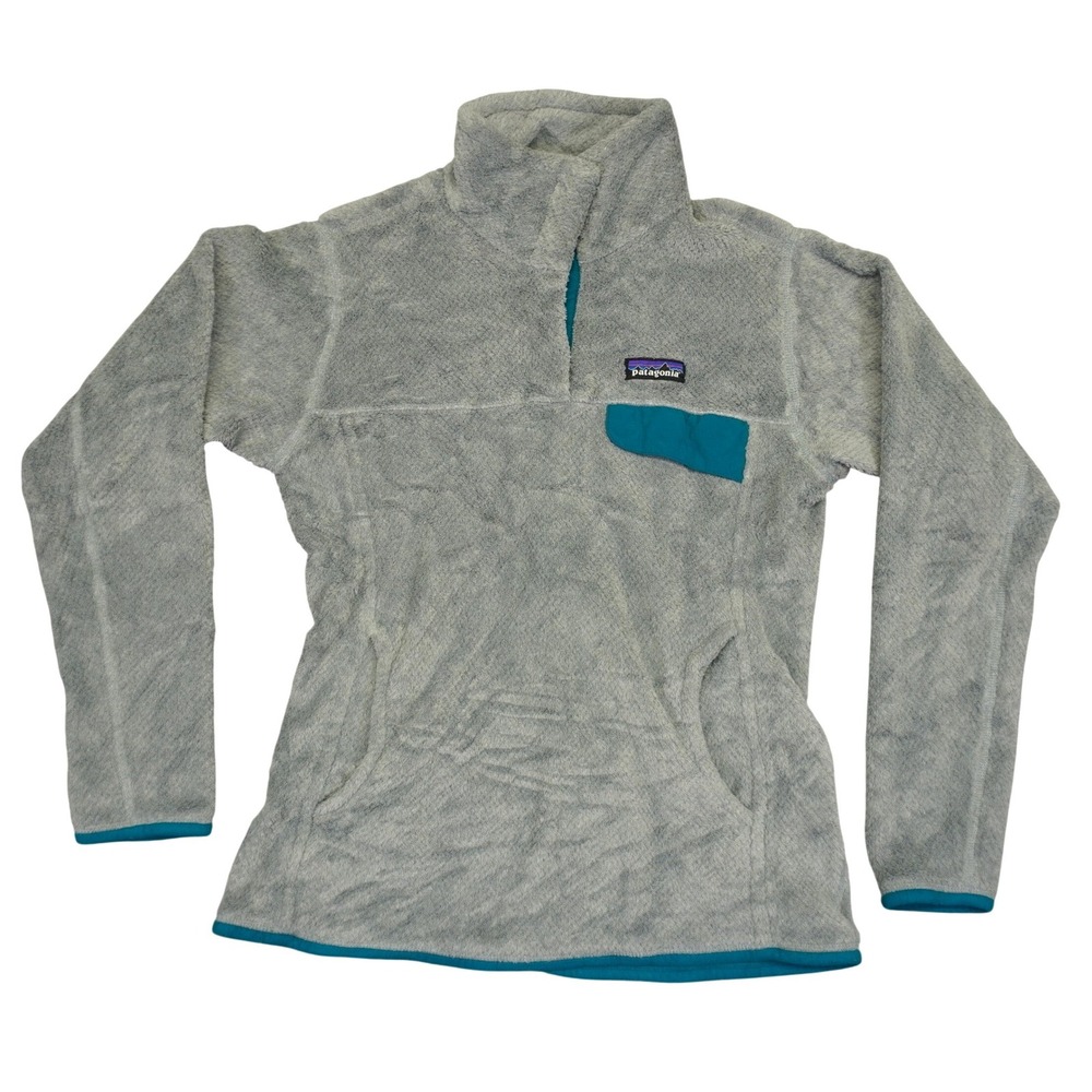 Patagonia Re-Tool Snap-T Pullover Womens Medium Grey Teal Fleece Sweater